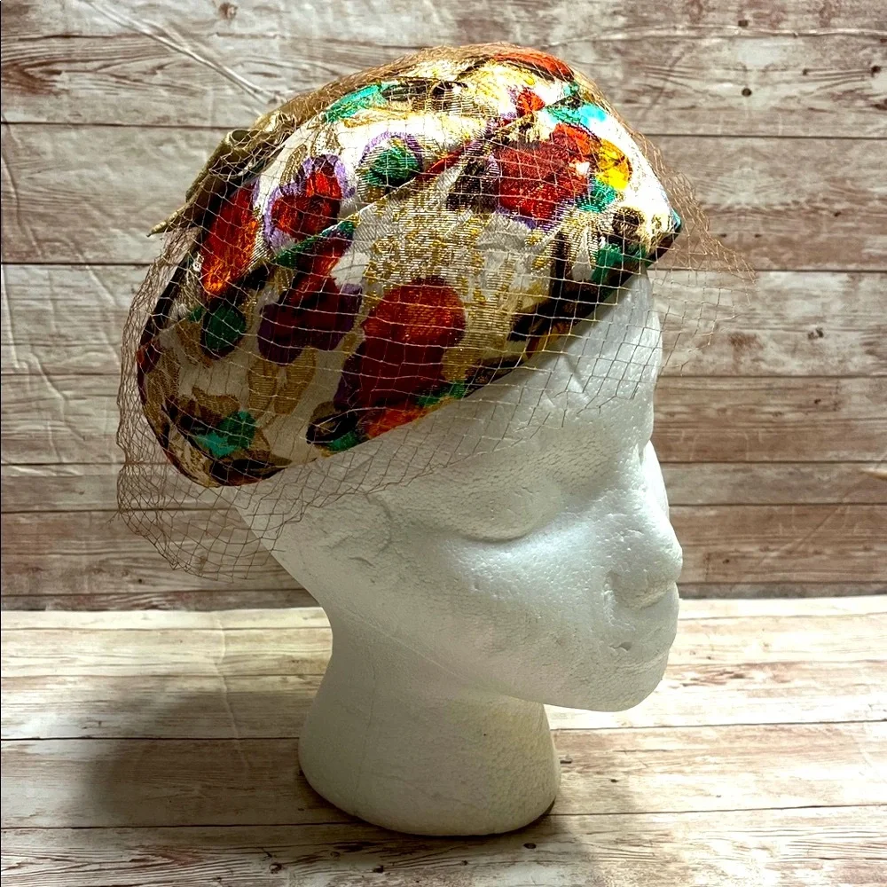 Vintage Multicolor Floral Women's Hat with Veil